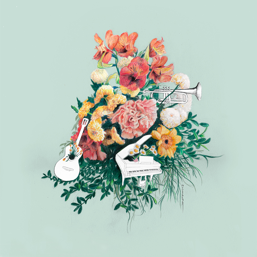 Dibujo floral y musical