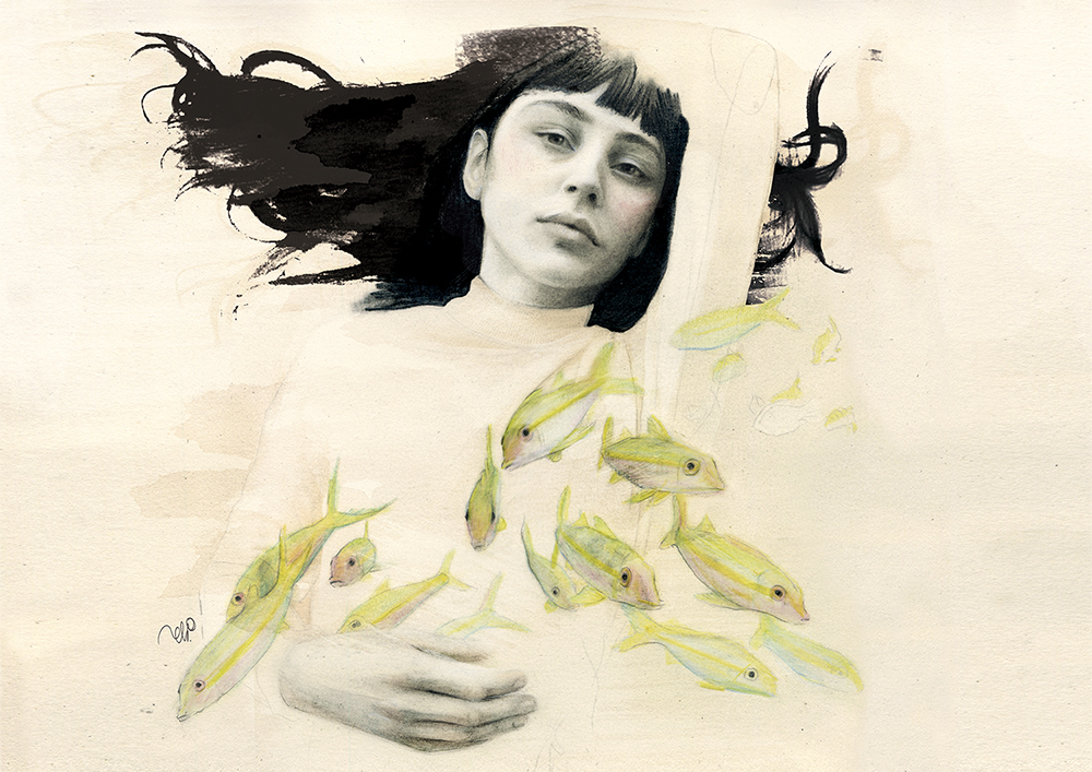 retrato chica peces